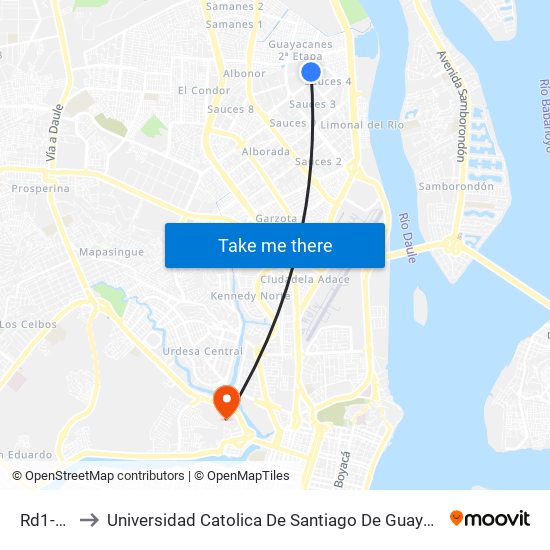 Rd1-10 to Universidad Catolica De Santiago De Guayaquil map