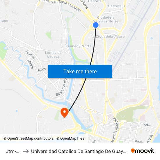 Jtm-21 to Universidad Catolica De Santiago De Guayaquil map