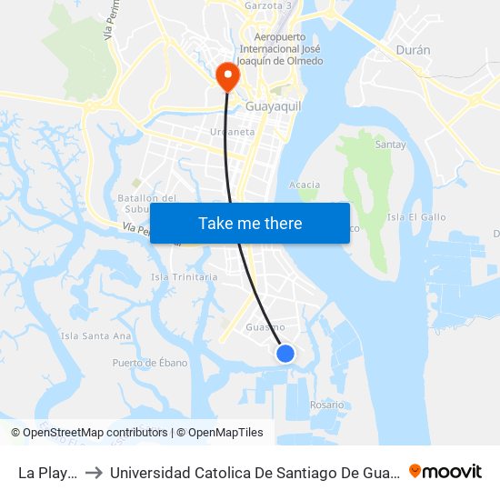 La Playita to Universidad Catolica De Santiago De Guayaquil map