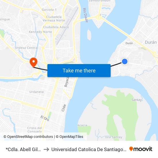 *Cdla. Abell Gilberth 3 to Universidad Catolica De Santiago De Guayaquil map