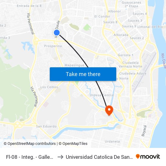 Fl-08 - Integ. - Gallegos Lara (B/C) to Universidad Catolica De Santiago De Guayaquil map