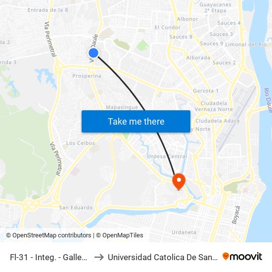 Fl-31 - Integ. - Gallegos Lara (C/B) to Universidad Catolica De Santiago De Guayaquil map