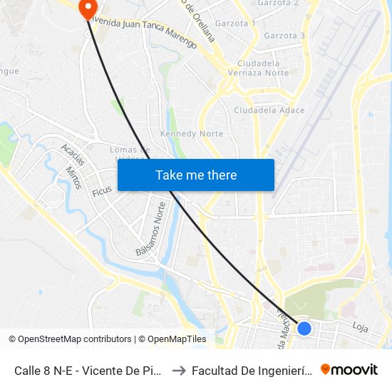 Calle 8 N-E - Vicente De Piedrahita Carbo, 610 to Facultad De Ingeniería Industrial (Ug) map