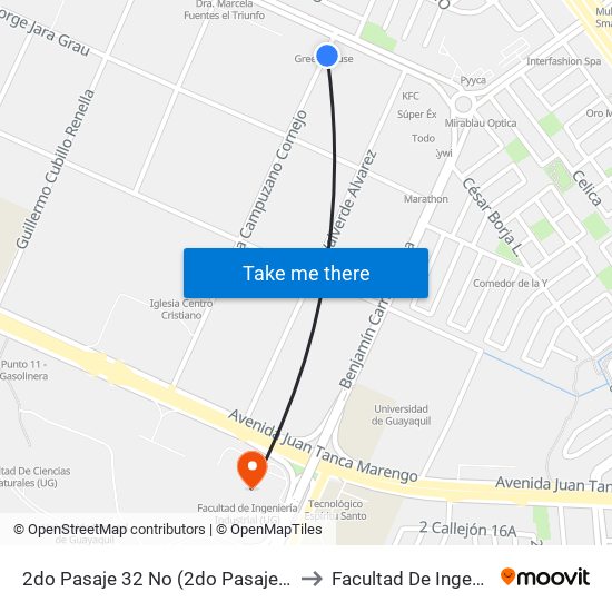 2do Pasaje 32 No (2do Pasaje 32) Y Calle 18j No (Felipe Pezo) to Facultad De Ingeniería Industrial (Ug) map