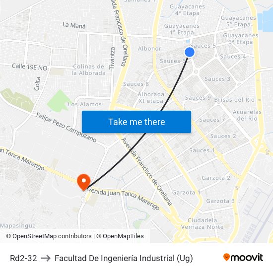 Rd2-32 to Facultad De Ingeniería Industrial (Ug) map