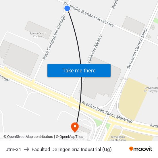 Jtm-31 to Facultad De Ingeniería Industrial (Ug) map