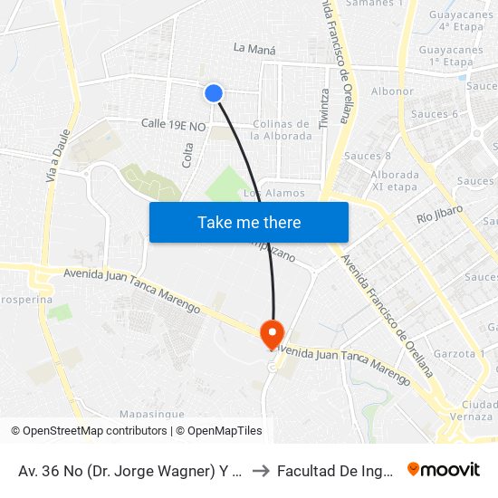 Av. 36 No (Dr. Jorge Wagner) Y Calle 19h No (Dr. Fernando Gutierrez) to Facultad De Ingeniería Industrial (Ug) map