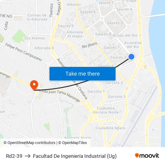 Rd2-39 to Facultad De Ingeniería Industrial (Ug) map