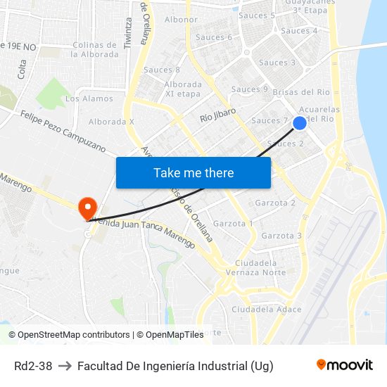 Rd2-38 to Facultad De Ingeniería Industrial (Ug) map