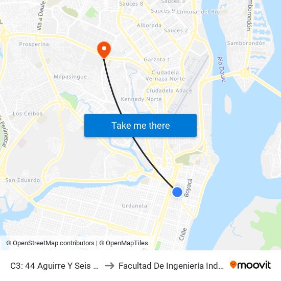 C3: 44 Aguirre Y  Seis De Marzo to Facultad De Ingeniería Industrial (Ug) map