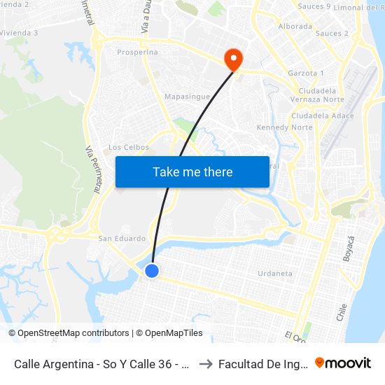 Calle Argentina - So Y Calle 36 - So ( Monseñorcesar Antonio Mosdquera) to Facultad De Ingeniería Industrial (Ug) map