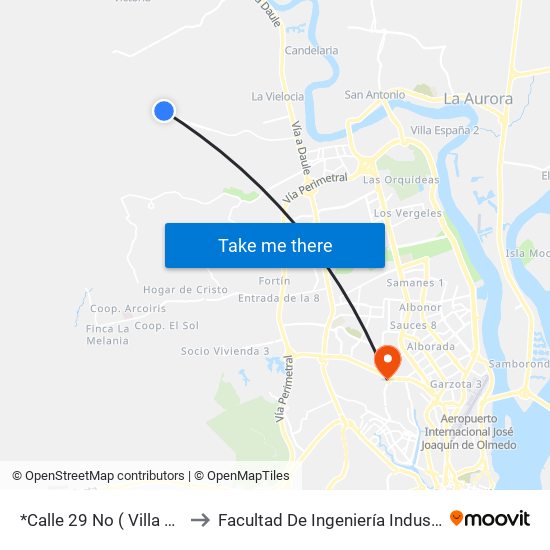 *Calle 29 No ( Villa Bonita  ) to Facultad De Ingeniería Industrial (Ug) map
