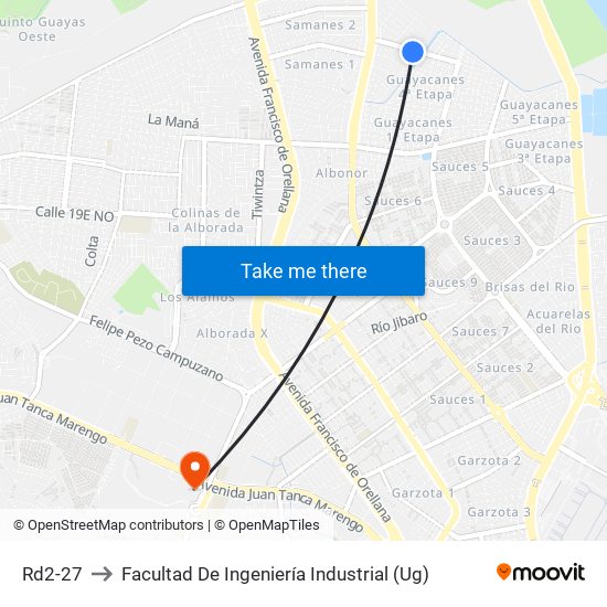 Rd2-27 to Facultad De Ingeniería Industrial (Ug) map