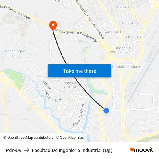 Pdñ-09 to Facultad De Ingeniería Industrial (Ug) map