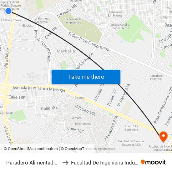 Paradero Alimentador Florida to Facultad De Ingeniería Industrial (Ug) map