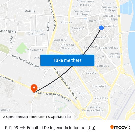 Rd1-09 to Facultad De Ingeniería Industrial (Ug) map