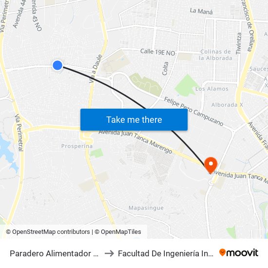 Paradero Alimentador Ruta Florida to Facultad De Ingeniería Industrial (Ug) map