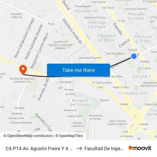C4 P14 Av. Agustin Freire Y  4 Herradura 16 Ne(Puertovillamil) to Facultad De Ingeniería Industrial (Ug) map