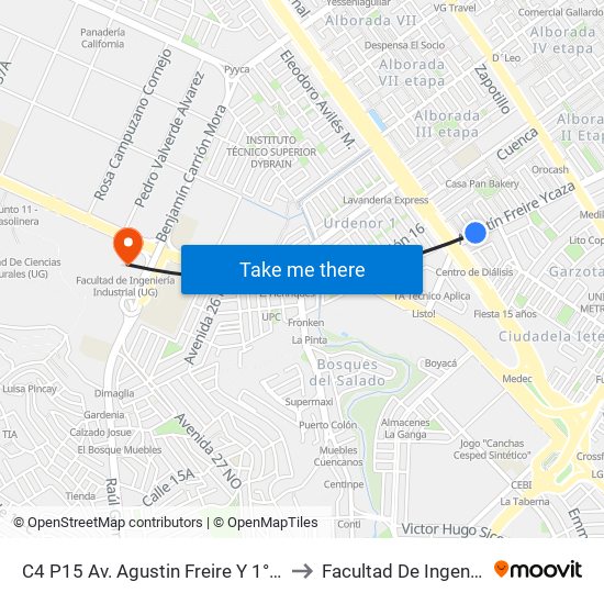 C4 P15 Av. Agustin Freire Y 1° Retorno 16 NE ( Isla Isabela) to Facultad De Ingeniería Industrial (Ug) map