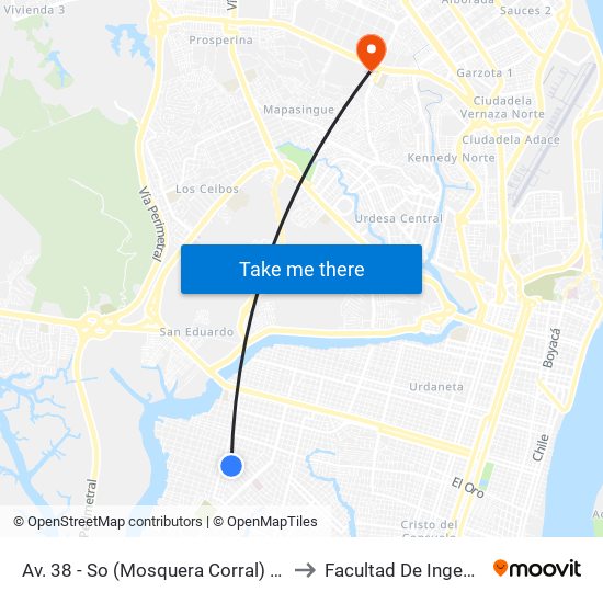 Av. 38 - So  (Mosquera Corral)   Y   Eduardo Piug Aroseme (S21) to Facultad De Ingeniería Industrial (Ug) map