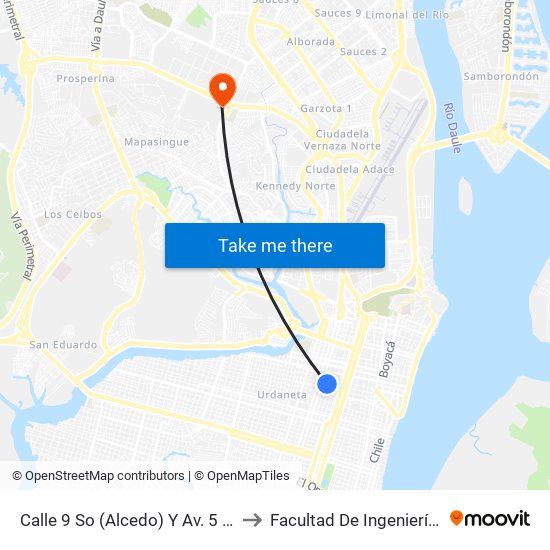 Calle 9 So (Alcedo) Y Av. 5 So (Mascote (N68) to Facultad De Ingeniería Industrial (Ug) map