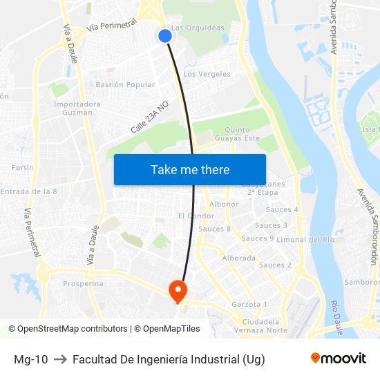 Mg-10 to Facultad De Ingeniería Industrial (Ug) map