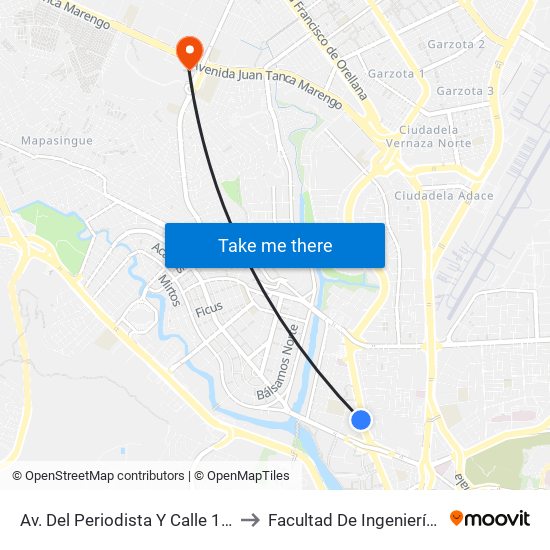 Av. Del Periodista  Y  Calle 10 No (Abel Gilbert) to Facultad De Ingeniería Industrial (Ug) map