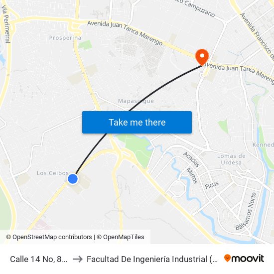 Calle 14 No, 800 to Facultad De Ingeniería Industrial (Ug) map