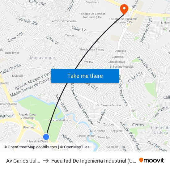 Av Carlos Julio to Facultad De Ingeniería Industrial (Ug) map