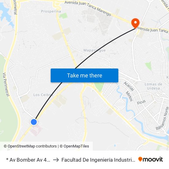 * Av Bomber Av 47 No to Facultad De Ingeniería Industrial (Ug) map
