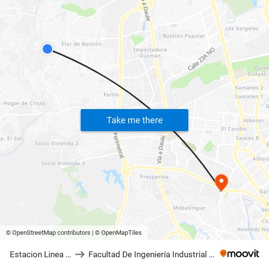 Estacion Linea 49 to Facultad De Ingeniería Industrial (Ug) map