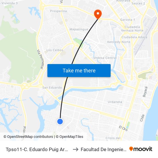 Tpso11-C. Eduardo Puig Arosemena - C. Max Muller to Facultad De Ingeniería Industrial (Ug) map