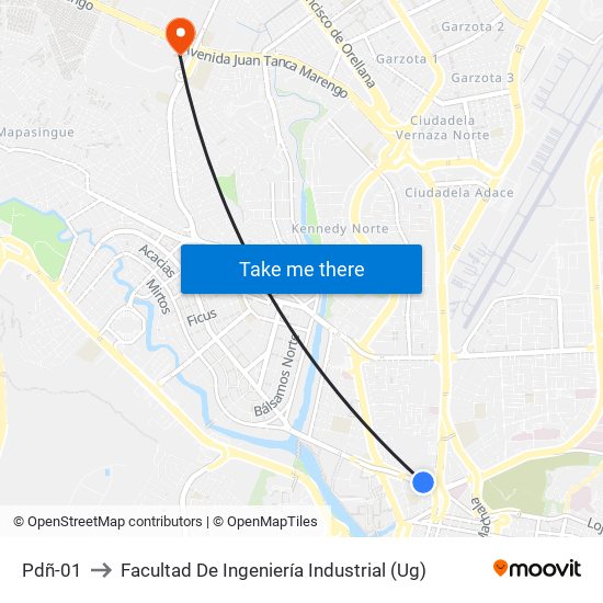 Pdñ-01 to Facultad De Ingeniería Industrial (Ug) map