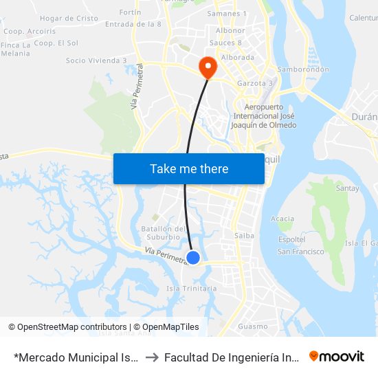 *Mercado Municipal Isla Trinitaria to Facultad De Ingeniería Industrial (Ug) map
