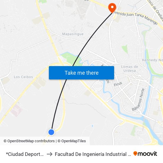 *Ciudad Deportiva. to Facultad De Ingeniería Industrial (Ug) map