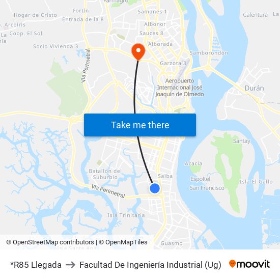 *R85 Llegada to Facultad De Ingeniería Industrial (Ug) map