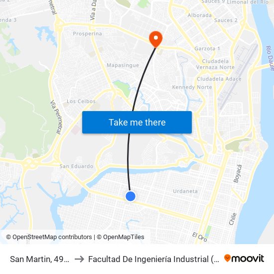 San Martin, 4915 to Facultad De Ingeniería Industrial (Ug) map