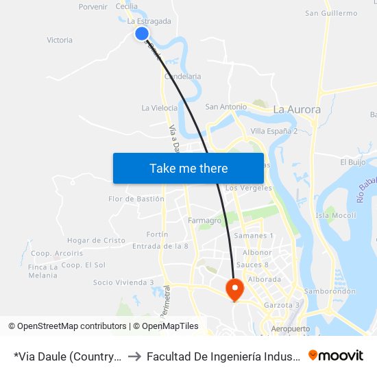 *Via Daule (Country Club ) to Facultad De Ingeniería Industrial (Ug) map