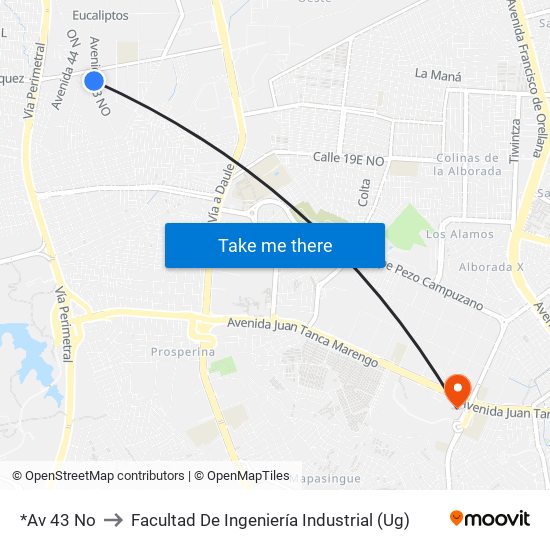 *Av 43 No to Facultad De Ingeniería Industrial (Ug) map