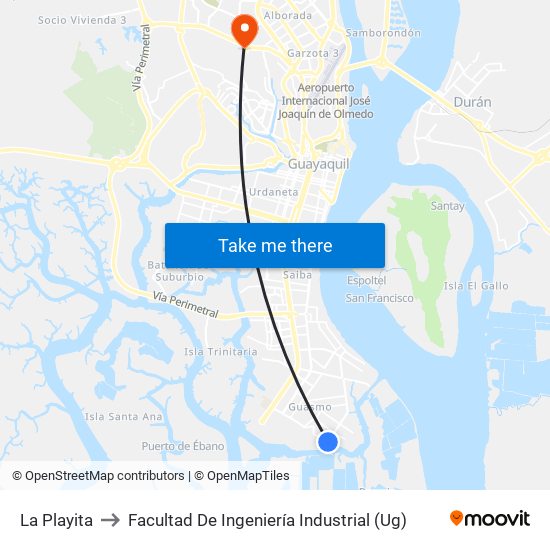 La Playita to Facultad De Ingeniería Industrial (Ug) map