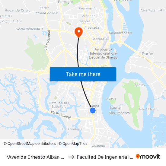 *Avenida Ernesto Alban Mosquera, 411 to Facultad De Ingeniería Industrial (Ug) map