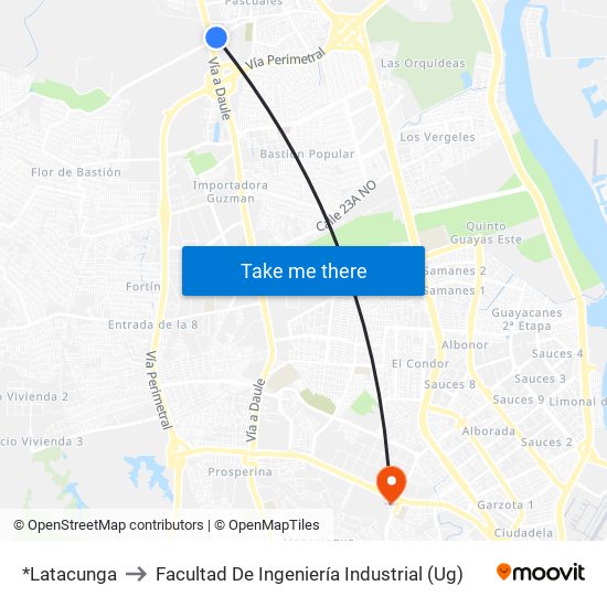 *Latacunga to Facultad De Ingeniería Industrial (Ug) map