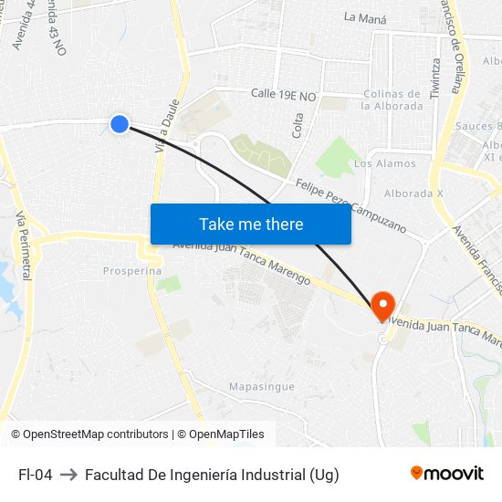 Fl-04 to Facultad De Ingeniería Industrial (Ug) map