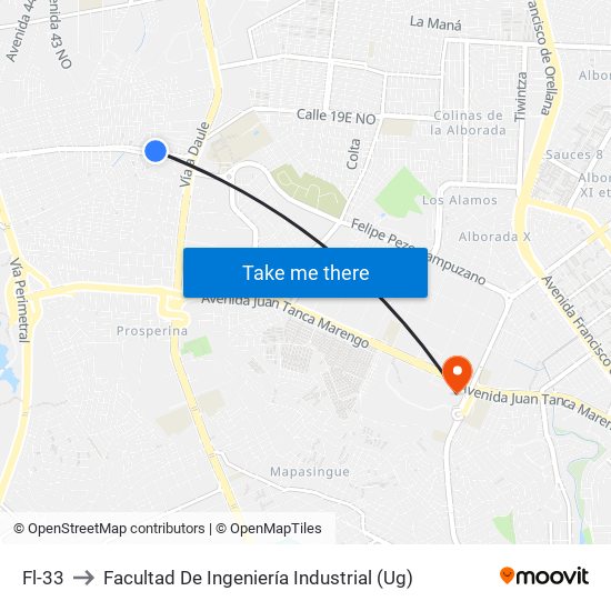 Fl-33 to Facultad De Ingeniería Industrial (Ug) map