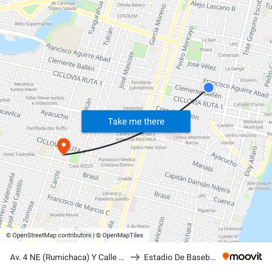 Av. 4 NE (Rumichaca)  Y Calle 5 Se  (Clemente Ballen) to Estadio De Baseball 'Yeyo Uraga"" map