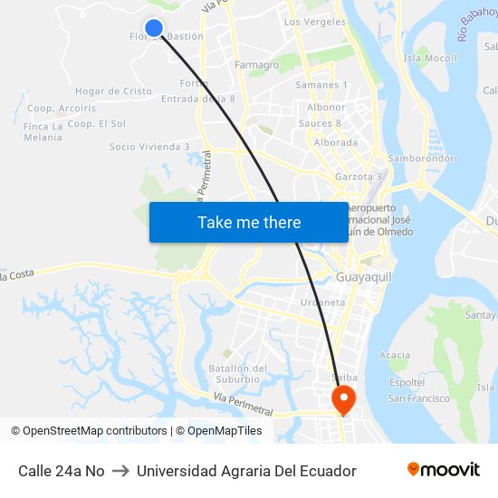 Calle 24a No to Universidad Agraria Del Ecuador map