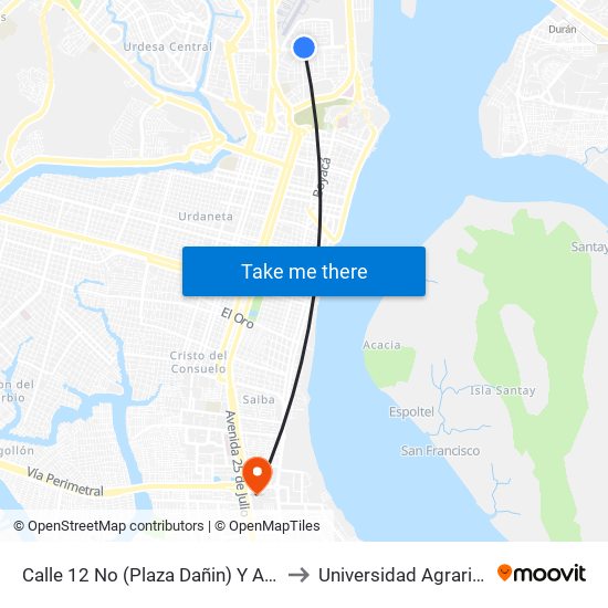 Calle 12 No (Plaza Dañin) Y Av. 2 NE (Luis Lopez) to Universidad Agraria Del Ecuador map