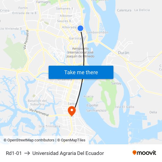 Rd1-01 to Universidad Agraria Del Ecuador map