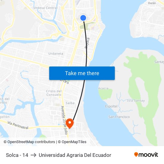 Solca - 14 to Universidad Agraria Del Ecuador map