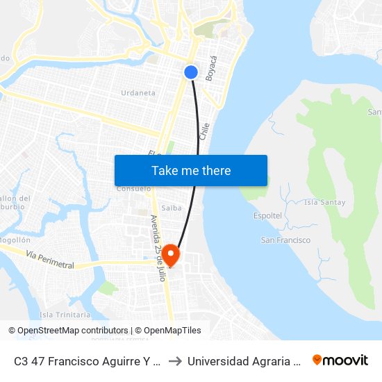 C3 47 Francisco Aguirre Y Avenida Quito to Universidad Agraria Del Ecuador map
